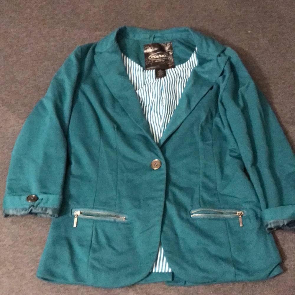 Green blazer 3 quarter sleeve blazer